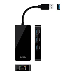 Belkin USB 3.0 Hub with 3 USB Ports & Gigabit Ethernet - USB Splitter - USB Hub 3.0 - USB Docking Station - Ethernet Adapter For Laptop - USB Adapter - USB Hub For Laptop - USB Ethernet Adapter- Black