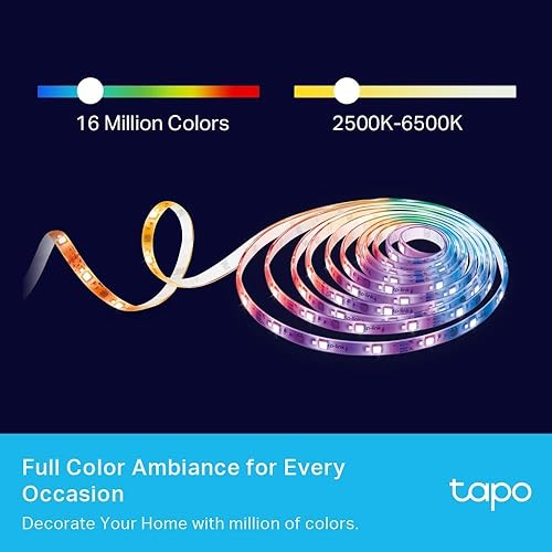 TP-Link Tapo RGBWIC Smart LED Light Strip 1000 Lumens, 32.8ft(2 Rolls of 16.4ft), Works w/ Apple HomeKit/Alexa/Google Home, 16M Dimmable Colors, Sync-to-Sound, IP44 PU Coating (Tapo L930-10)