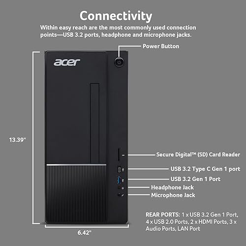 Acer TC-1775-UR12 Windows 11 Intel Core i5-14400 16GB Memory 512GB SSD Wireless Card WI-FI + BT Integrated Graphics 300W Power Supply USB Keyboard/Mouse