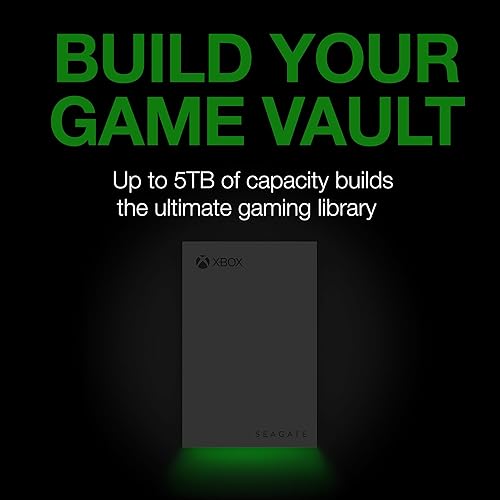 Seagate Game Drive for Xbox 5TB External Hard Drive Portable HDD - USB 3.2 Gen 1, Black with Built-in Green LED bar, Xbox Certified, 3 Year Rescue Services (STKX5000403)