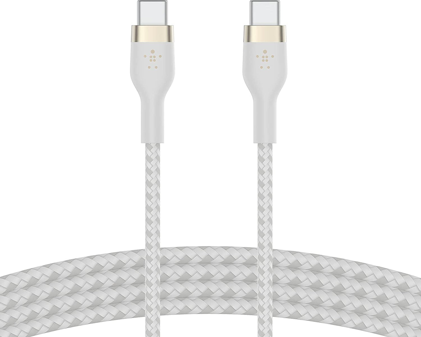 Belkin USB-PD GaN Charger 68W, White & BoostCharge Pro Flex Braided USB Type C to C Cable (2M/6.6FT), USB-IF Certified Power Delivery PD Fast Charging Cable White Standalone Charger + Cable White