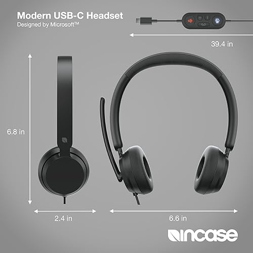 Incase Modern USB-C Headset - Designed by Microsoft - Wired USB-C Connection, On-Ear Stereo Headphones, Noise Cancelling Mic & Volume Controls, Teams Certified, Optimized Mic & Speakers - Mac/Windows