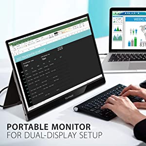 ViewSonic 15.6 Inch 1080p Portable Monitor with 2 Way Powered 60W USB C, IPS, Eye Care, Dual Speakers, Built in Stand with Cover (VG1655) 15.6 Inch Premium