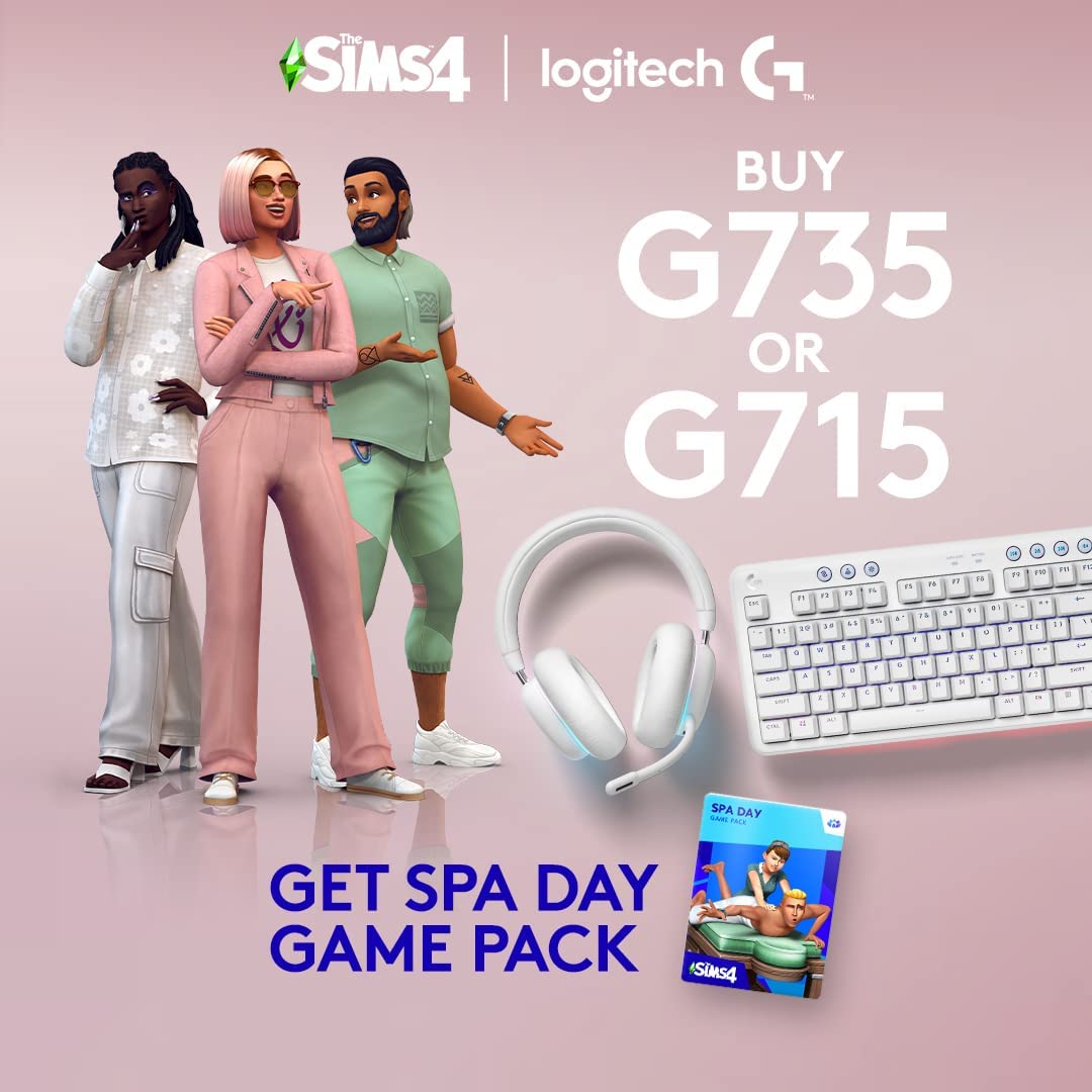 Logitech G Wireless Gaming Combo, G715 Keyboard and G705 Mouse, Customizable LIGHTSYNC RGB Lighting, Lightspeed Wireless, Bluetooth, PC/Mac/Laptop - with $20 SIMS Spa Day Game Pack - White Mist Tactile Mouse + Keyboard Mouse + Keyboard