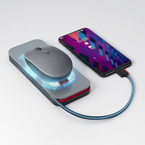 Lenovo Go Wireless Mobile Power Bank (10,000 mAh Capacity) 30W max Output - Wireless Qi Fast Charging up to 15W - Built-in Overcharge Protection - Model PBLG1W - Storm Grey Power Bank 10000 mAh