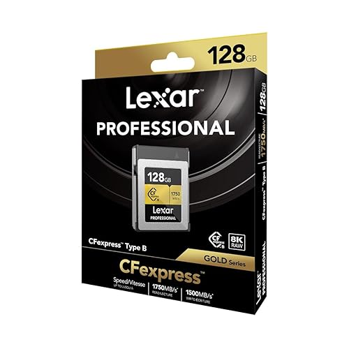 Lexar 128GB Professional CFexpress Type B Memory Card Gold Series, Up to 1750MB/s Read, Raw 8K Video Recording, Supports PCIe 3.0 and NVMe (LCXEXPR128G-RNENG)