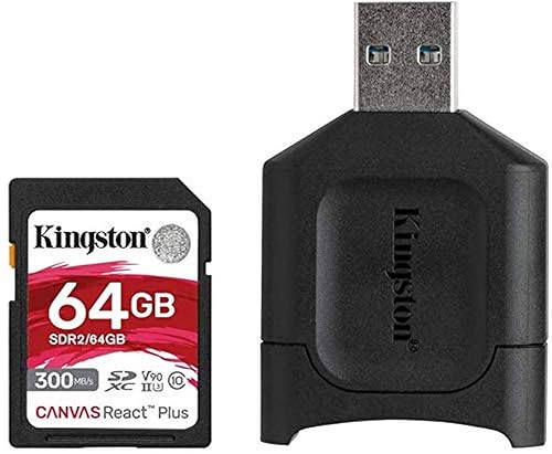 Kingston 64GB SDXC Canvas React Plus 300MB/s Read UHS-II, C10, U3, V90 Memory Card (MLPR2/64GBCR)