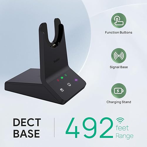 Yealink WH64 Wireless Headset, DECT and Bluetooth Dual Hybrid Headset for Microsoft Teams, Phone Headset with 3X Mic, 32 Talk Time, 492ft Range Office Work Headset for Desk IP Phone, PC,Cellphone WH64-Mono-Teams