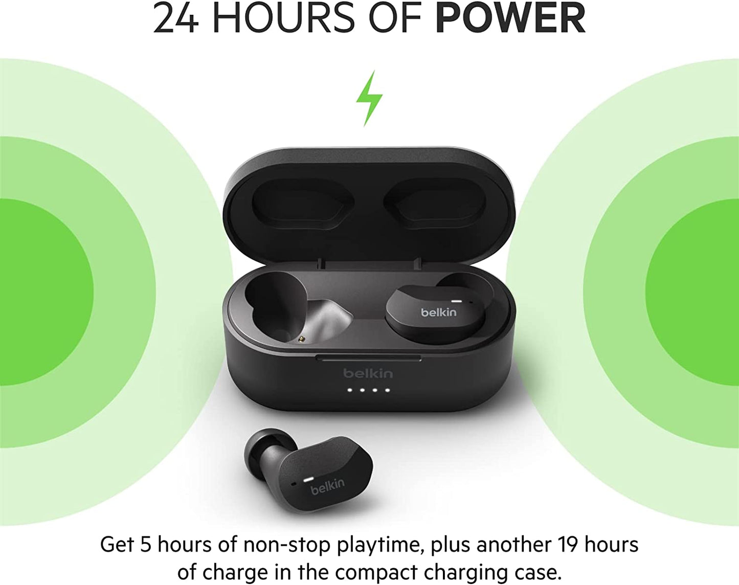 Belkin SoundForm True Wireless Earbuds, Bluetooth Headphones with Microphone, Touch Controls, IPX5 Sweat & Splash Resistant for iPhone 12, Pro, Max, Mini and Galaxy with Charging Case (Black) Classic Black