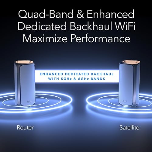 NETGEAR Orbi 970 Series Quad-Band WiFi 7 Mesh Network System (RBE973S), Router + 2 Satellite Extenders, Covers Up to 10,000 sq. ft., 200 Devices, 10 Gig Internet Port, BE27000 802.11be (Up to 27Gbps)