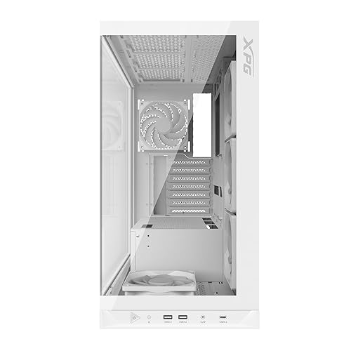 XPG Invader X Mid-Tower Gaming ATX PC Case with Panoramic View, Tempered Glass Panels, and RGB Lighting White (INVADERXMT-WHCWW)