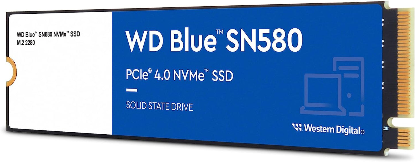 Western Digital 1TB WD Blue SN580 NVMe Internal Solid State Drive SSD - Gen4 x4 PCIe 16Gb/s, M.2 2280, Up to 4,150 MB/s - WDS100T3B0E