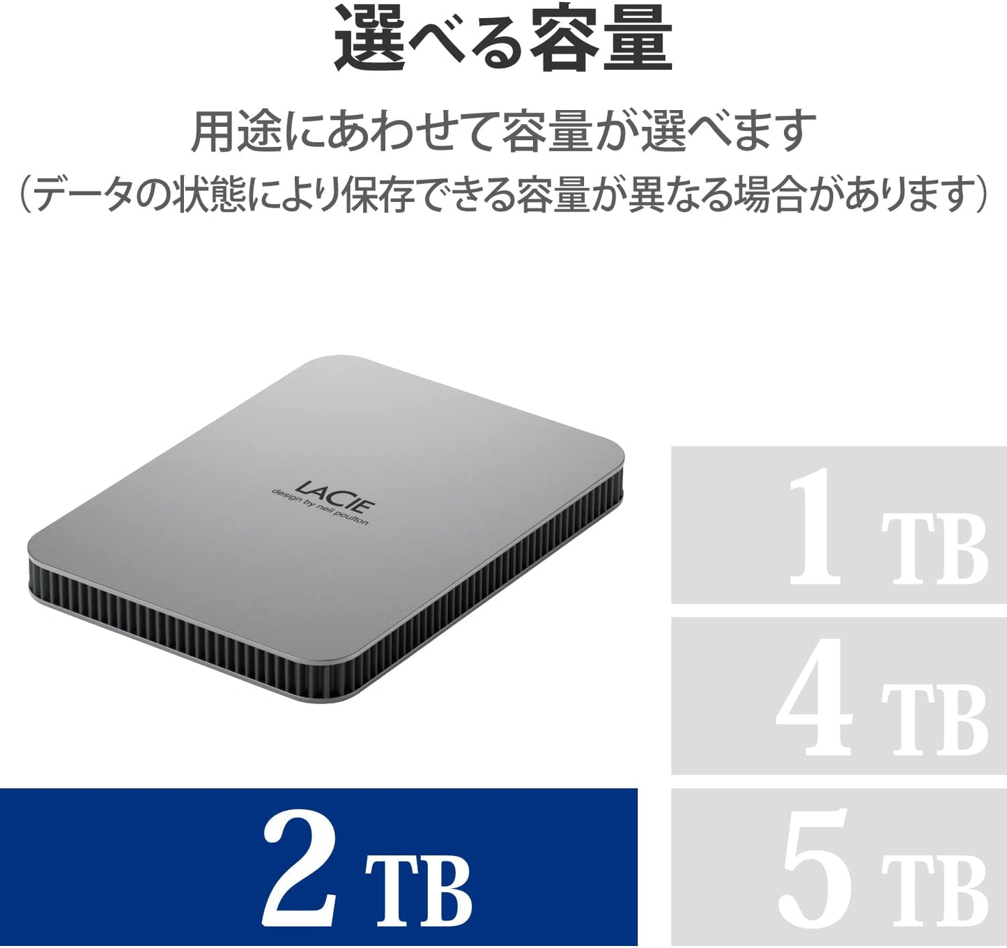 Seagate LaCie Mobile Drive 2TB External Hard Drive Portable HDD - Moon Silver, USB-C 3.2, for PC and Mac, Post-Consumer Recycled, with Adobe All Apps Plan and Rescue Services (STLP2000400)