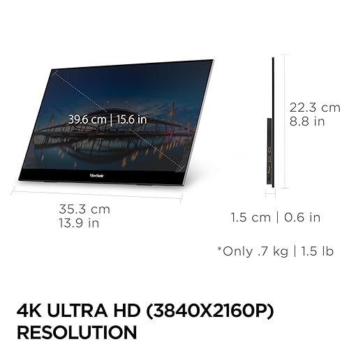 ViewSonic VX1655-4K-OLED 15.6 Inch 4K UHD Portable OLED Monitor with 2 Way Powered 60W USB C, Mini HDMI, Dual Speakers, and Built in Stand with Smart Cover
