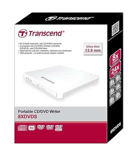 Transcend 8K Extra Slim Portable DVD Writer Optical Drive (TS8XDVDS-W)