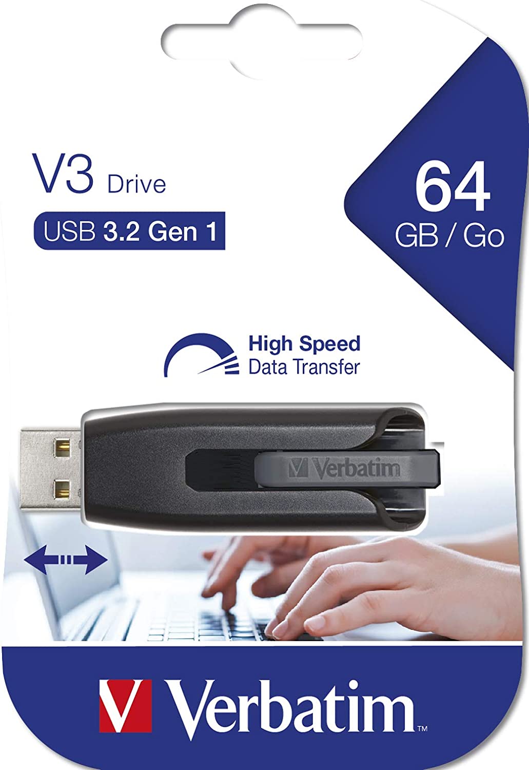 Verbatim 64GB USB 3.0 Store 'n' Go V3 Flash Drive - Cap-Less & PC/Mac Compatible - Gray