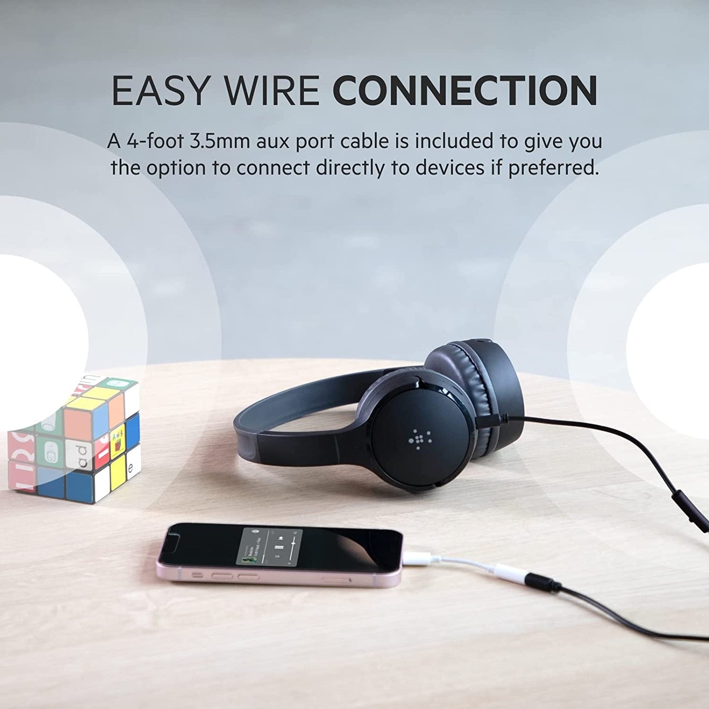 Belkin SOUNDFORM Mini Kids Wireless Headphones with Built in Mic, 30 Hours Playtime, Bluetooth 5.0 or Wired Connection, On Ear Headsets for Travel, School - Compatible with iPads, Galaxy, Tablet–Black Black No Case