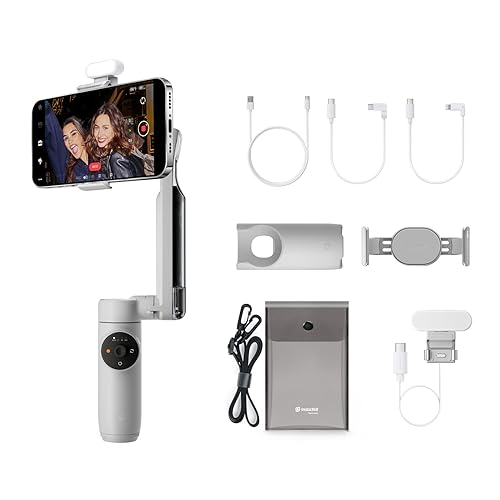 Insta360 Flow Gimbal Stabilizer for Smartphone, Creator Kit - AI-Powered Gimbal, 3-Axis Stabilization, Built-in Tripod, Portable & Foldable, Auto Tracking Phone Stabilizer, Stone Gray Stone Gray-Creator Kit