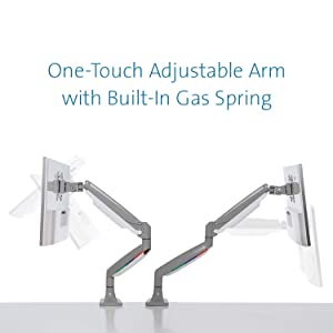 Kensington Single Monitor Arm with Vesa Mount, Adjustable Gas Spring Desk Monitor Mount, SmartFit® One-Touch C-Clamp Monitor Stand for Monitors Up to 34 Inches, 19.8lbs - Gray (K55470WW) single arm grey
