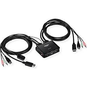TRENDnet 2-Port 4K DisplayPort 1.2 KVM Switch with Audio, 4K UHD (3840 x 2160@60Hz), 3.5mm Speaker/Microphone, USB 2.0, Integrated Cables, Black, TK-220DPI