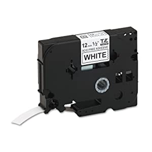 Brother Tzaf231: 1/2 Acid-Free Black on White Tape for Use with All Tz Machines