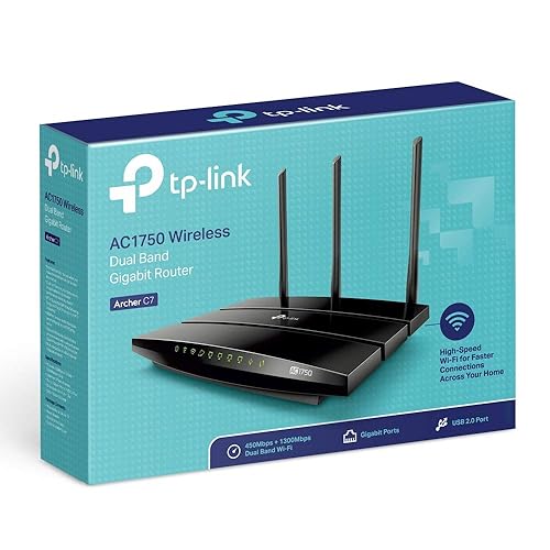 TP-Link AC1750 Dual Band Wireless AC Gigabit Router, 2.4GHz 450Mbps + 5Ghz 1300Mbps, 1 USB 2.0 Port, IPv6, Guest Network, WPS (Archer C7), Black