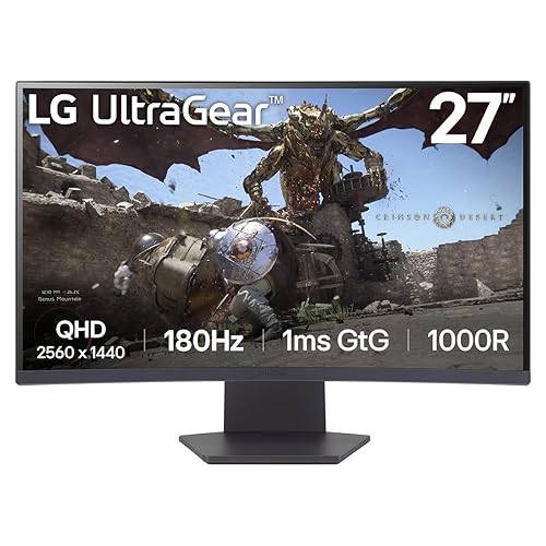LG Ultragear™ 27GS60QN 27-inch QHD (2560x1440) Curved Gaming Monitor | 1ms (GtG), 180Hz | Curved Display, Black 27" 2560 x 1440 VA
