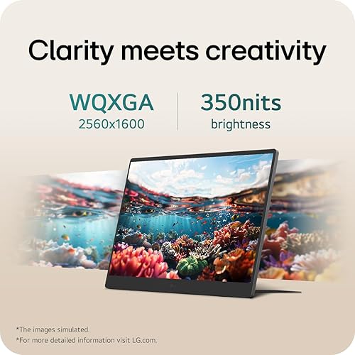 LG gram +view 17MT70 – 17" Lightweight Portable Monitor, WQXGA (2560x1600) IPS, DCI-P3 99%, 16:10 Anti-Glare Display, USB 3.2 Gen1 Type-C, Mini-HDMI, Dual Speakers, Kickstand, Ultra-Slim, Titan Silver