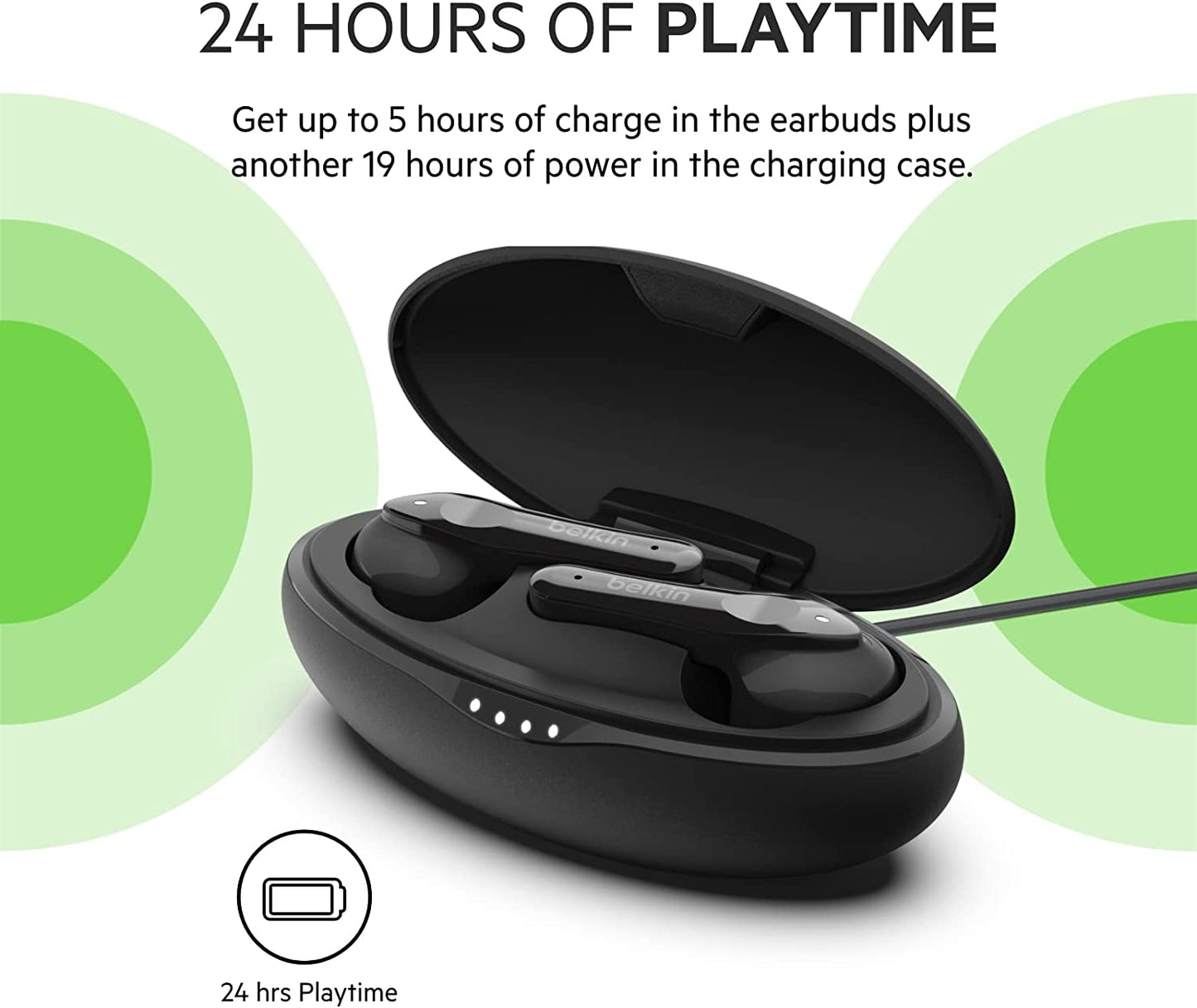 Belkin Wireless Earbuds, SOUNDFORM Move True Wireless Bluetooth Earphones with Touch Controls IPX5 Certified Sweat and Water Resistant with Deep Bass for iPhones and Androids and More
