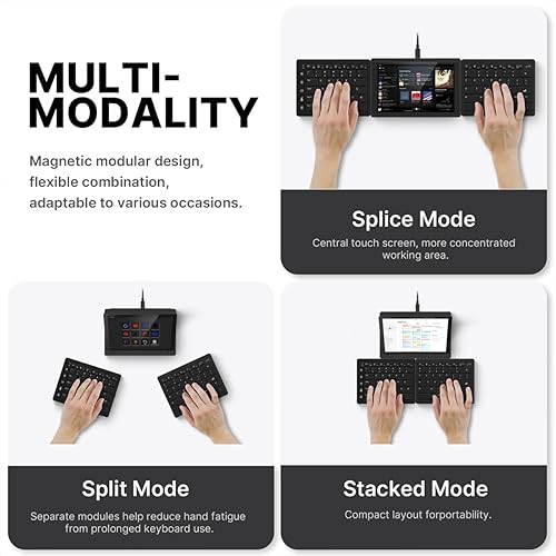 Touchscreen Keyboard with Stream Deck, Split Ergonomic Keyboard+8 Mini Screen Monitor, bluetooth, Macro keys trigger actions in apps and software like OBS, Twitch, YouTube and more, works with Mac/PC