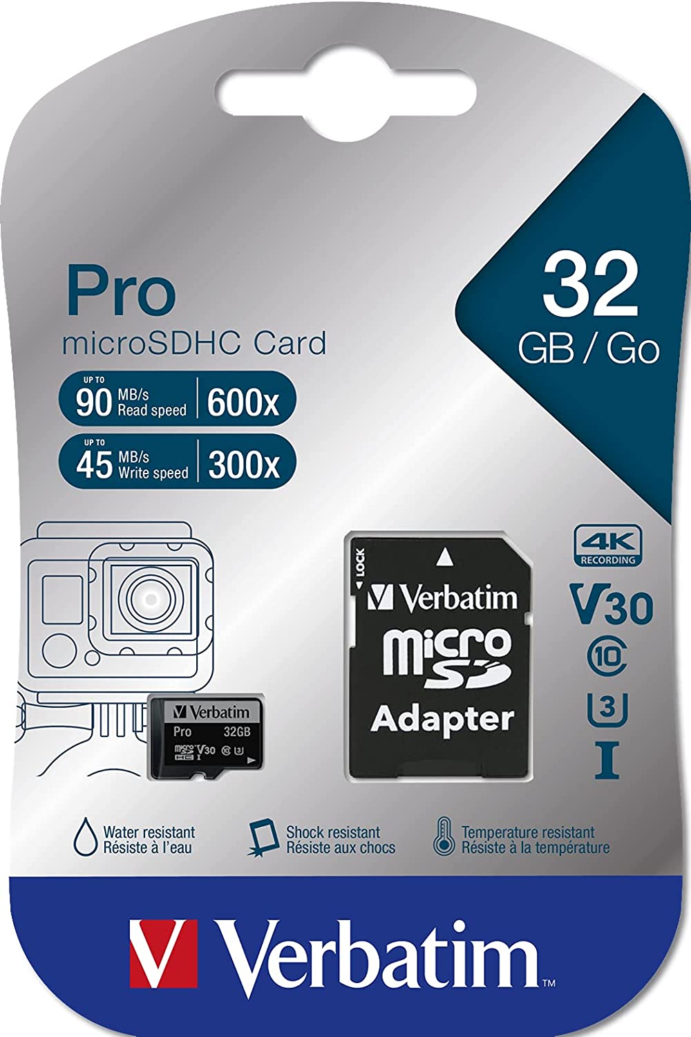 Verbatim 32GB Pro 600X microSDHC Memory Card with Adapter, UHS-I U3 Class 10