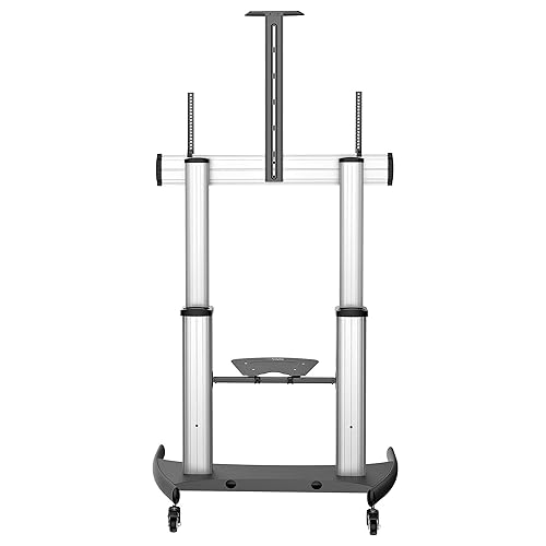 StarTech.com Mobile TV Stand - Heavy Duty TV Cart for 60-100 Display (100kg/220lb) - Height Adjustable Rolling Flat Screen Floor Standing on Wheels - Universal Television Mount w/Shelves (STNDMTV100) Single TV 60-100