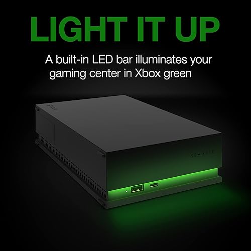 Seagate Game Drive Hub 8TB External Hard Drive Desktop HDD - USB 3.2 Gen 1, Dual USB-C and USB-A Ports, Xbox Certified, with Xbox Green LED Lighting and 3 Year Rescue Services (STKW8000400)
