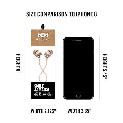 House of Marley | Smile Jamaica Wired in-Ear Headphones - in-line Microphone with 1-Button Remote | Noise Isolating | Durable | Tangle Free Cable | Copper