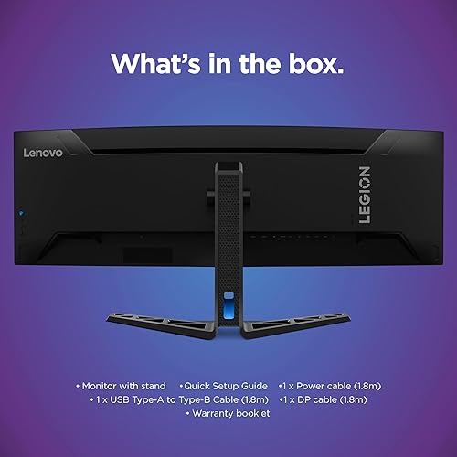 Lenovo Legion R45w-30 Gaming Monitor, 44.5” 32:9 Curved Display, 5120x1440 Resolution, 165Hz/170Hz Refresh, 1ms MPRT, AMD FreeSync Premium Pro, Adjustable Stand, 450 nits Brightness, Black