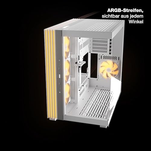 be quiet! Light Base 600 DX White PC Case, Stunning Panoramic View, Show Case, Dual Chamber Design, Solid ARGB LED Strip, Inverted and Horizontal Usable, Backside Connector Design White Light Base 600 DX