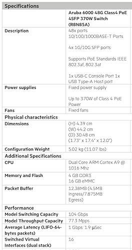 HPE Aruba CX 6000 48G CL4 4SFP Switch (R8N85A)