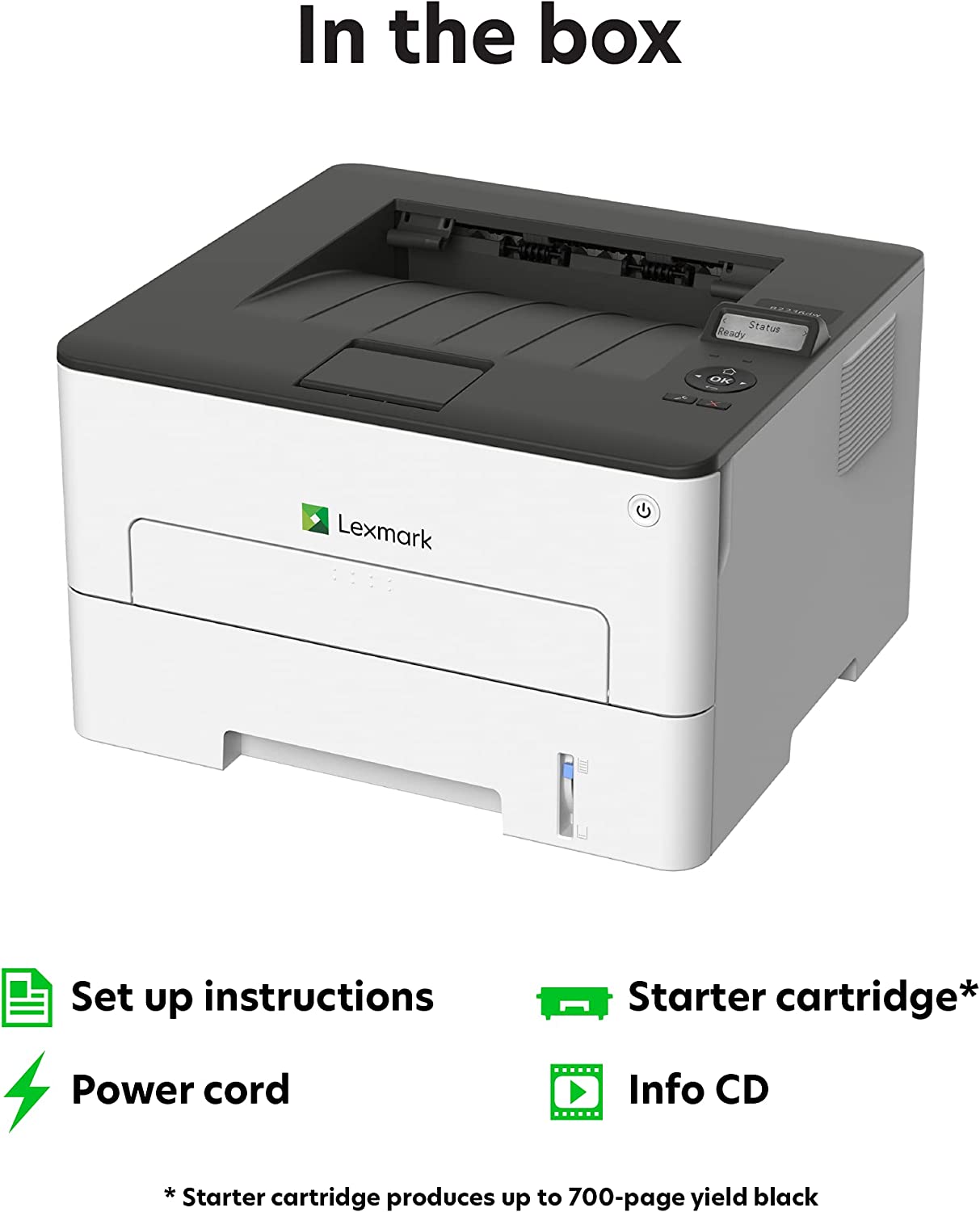 LEXMARK B2236dw Monochrome Compact Laser Printer, Duplex Printing, White/Gray, Small