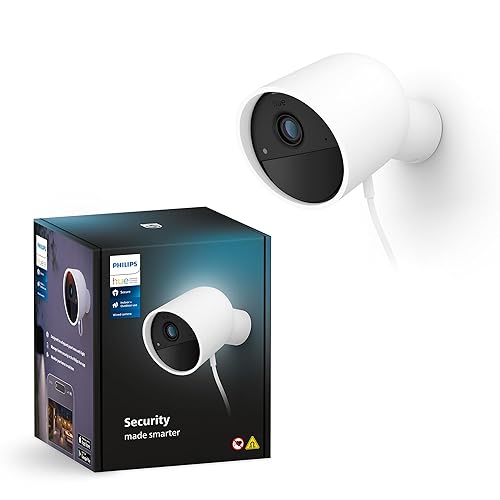 Philips Hue Secure Wired Smart Home Security Camera, White - 1 Pack - 1080P HD Video - Night Vision - Motion Detection - Two-Way Talk - Indoor/Outdoor - Weatherproof - Works with Hue App