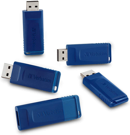 Verbatim 8GB USB 2.0 Flash Drive - Cap-LESS & Universally Compatible - 5 Pack - Blue - 99121 8 GB-5 Pack Standard Packaging