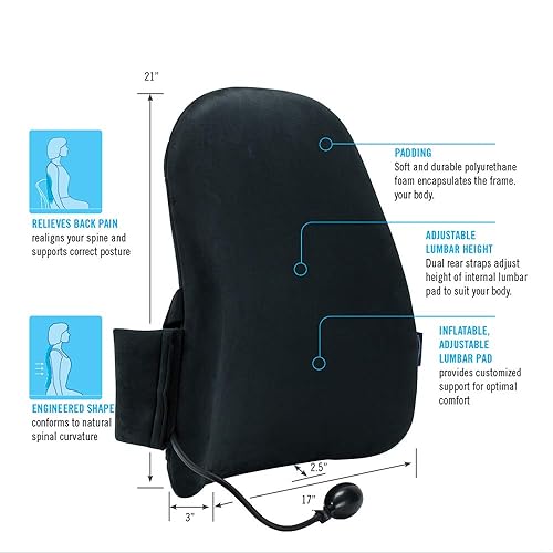 ObusForme Lumbar Support Pillow for Chair | Durable Foam Backrest Cushion | CustomAIR Adjustable Inflatable Lumbar Pad | Home, Office or On-The-Go CustomAir Backrest Cushion