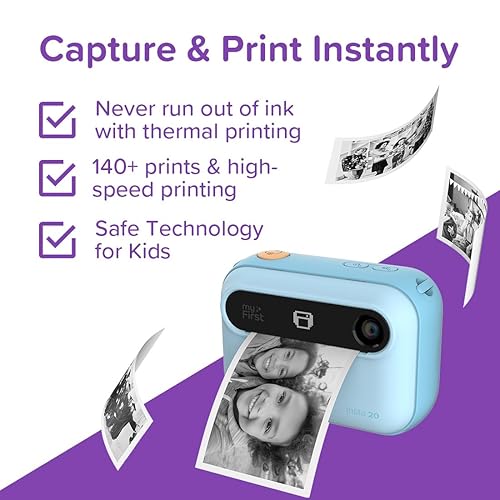 myFirst Camera Insta 20 - Instant Print Digital Camera for Kids with 16MP Photos 1080P, Birthday Gift for Kids 4-12, Selfie Lens, Unlimited Printing, Micro SD Card (Blue)