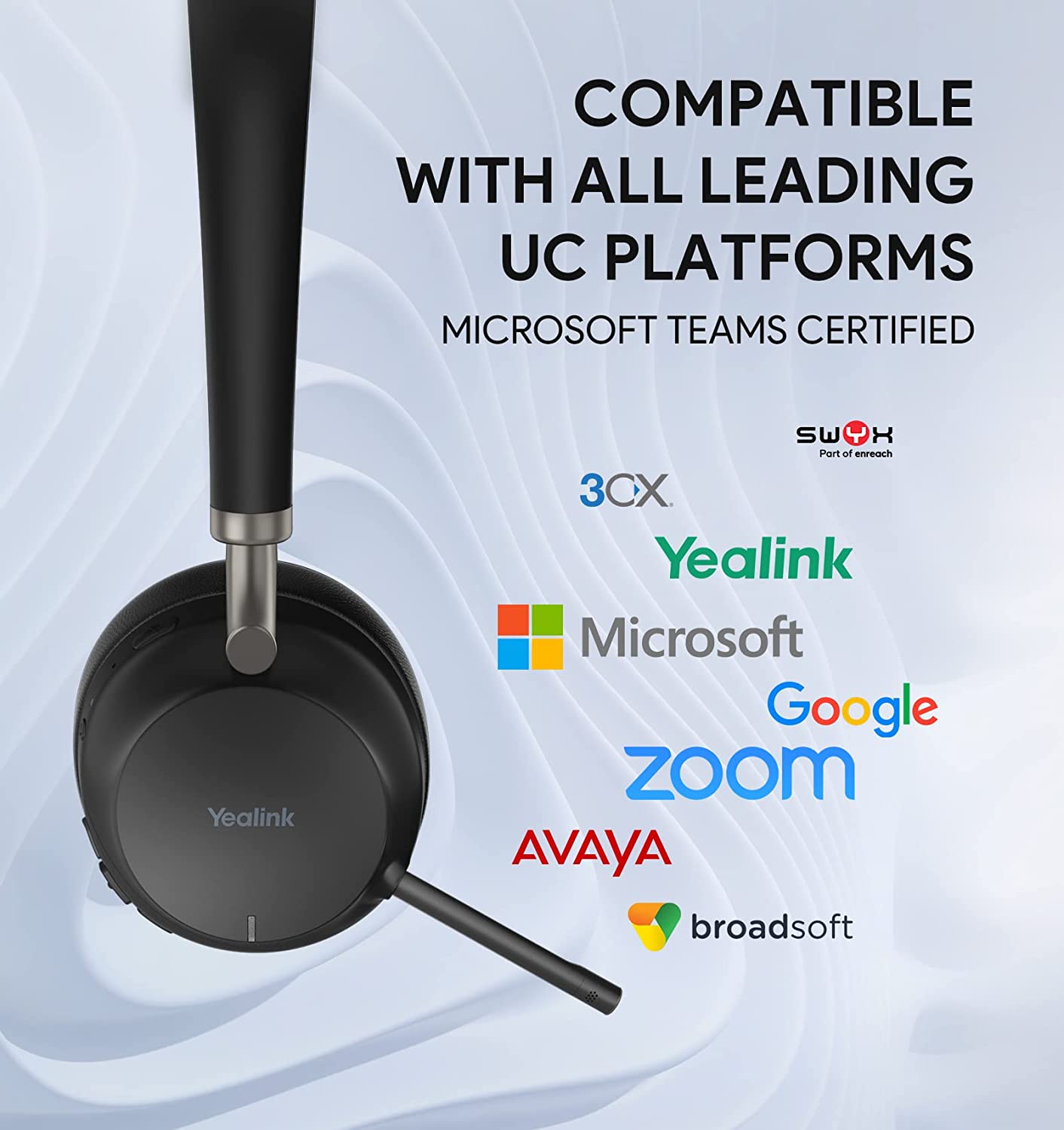 Yealink BH72 Wireless Headset with Charge Stand, Microsoft Teams Certified, Bluetooth Headset with Microphone, Stereo, Retractable Hidden Microphone Arm for Telephone Computer Black Teams Version