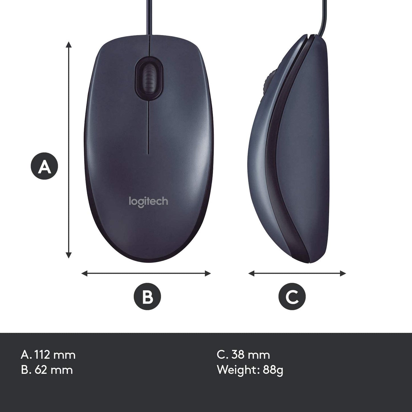Logitech M100R Wired Usb Mouse Dark Black