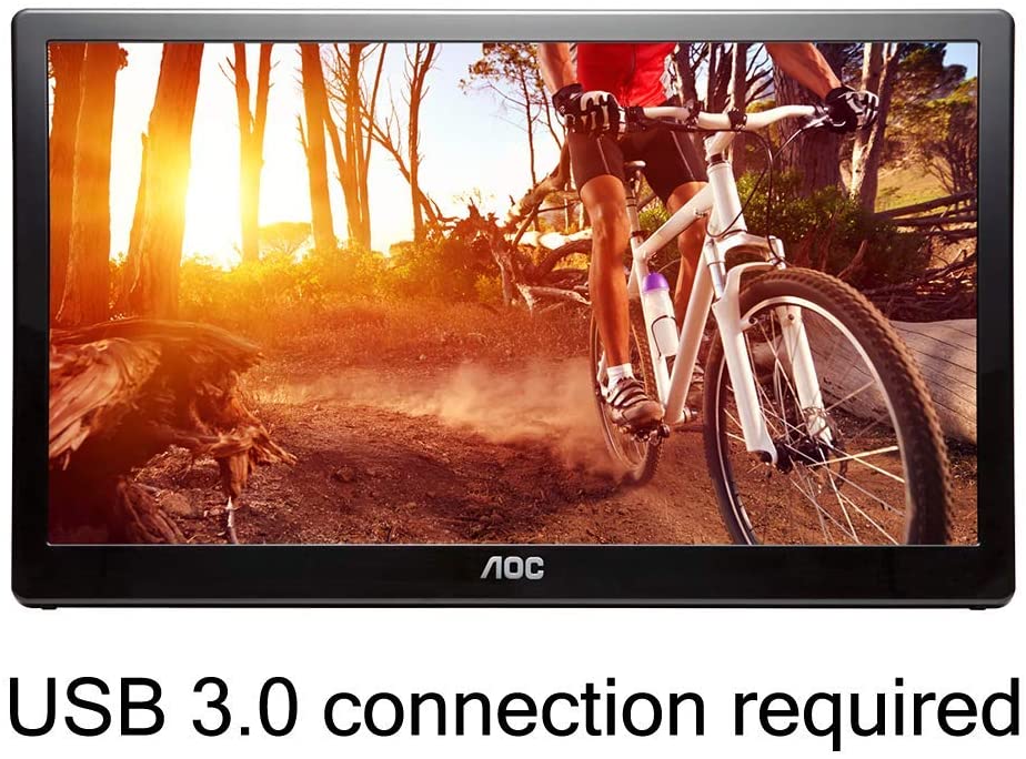 AOC e1659Fwu 15.6-Inch Ultra Slim 1366x768 Res 200 cd/m2 Brightness USB 3.0-Powered Portable LED Monitor w/ Case Black HD (USB 3.0) Monitor