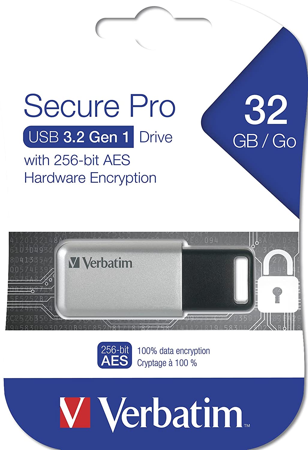 Verbatim 32GB Store'n' Go Secure Pro USB 3.0 Flash Drive with AES 256 Hardware Encryption - Silver