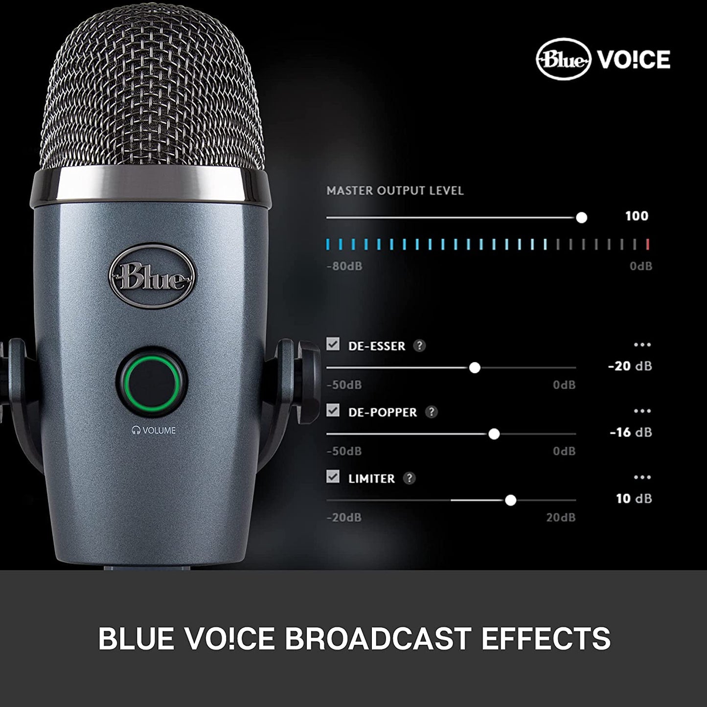 Blue microphones Blue Yeti Nano Premium USB Microphone for Recording, Streaming, Gaming, Podcasting on PC and Mac, Condenser Mic with Blue VO!CE Effects, Cardioid and Omni, No-Latency Monitoring - Blackout Blackout Microphone