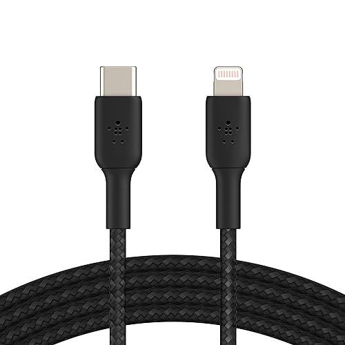 Belkin BoostCharge Nylon Braided USB C to Lightning Cable 6.6ft/2M - MFi Certified 18W Power Delivery iPhone Charger Cord - Apple Charger USB C Cable - Fast Charging for iPhone 14, iPhone 13 - Black Black 6.6 ft Braided USB C Cable