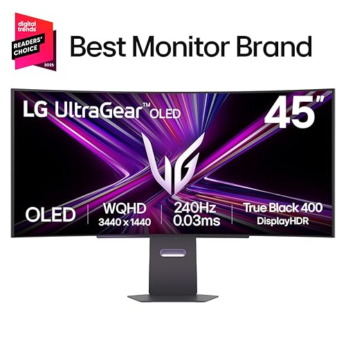 LG Ultragear™ 45GX950A 45-inch OLED Dual-Mode 5K2K (5120x2160) Gaming Monitor 800R Curved (WUHD 165Hz WFHD 330Hz) 0.03ms DisplayPort USB-C 90W NVIDIA® G-SYNC® Compatible AMD FreeSync™ Premium Pro 45" OLED 165 Hz 5K 5120 x 2160
