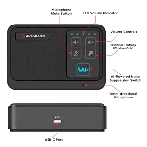 AVerMedia AS311 AI Speakerphone - AI-Powered Noise Suppression, Enhanced Voice Pickup, USB Plug and Play, Easy Setup, Conference Microphone and Speaker for Working from Home